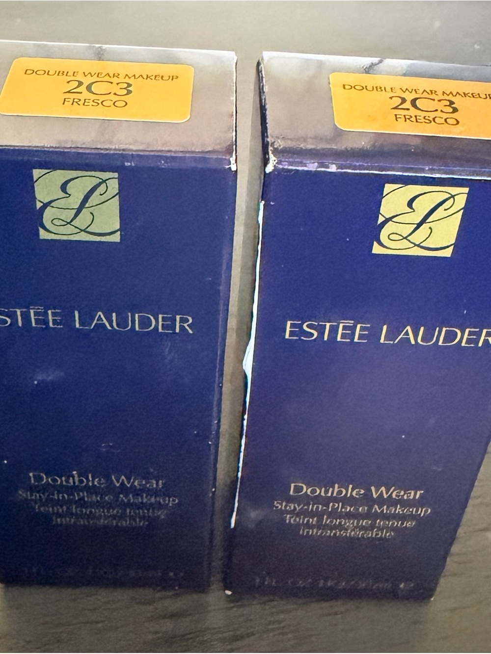 Estee Lauder Double Wear Makeup 2C3 Fresco - Navy & Gold Packaging LOT of 2